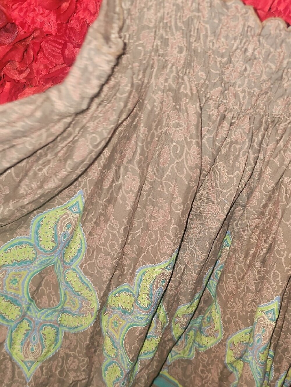 MKM Brown Paisley Print Sleeveless Dress with Teal Border Size Large - Picture 11 of 11